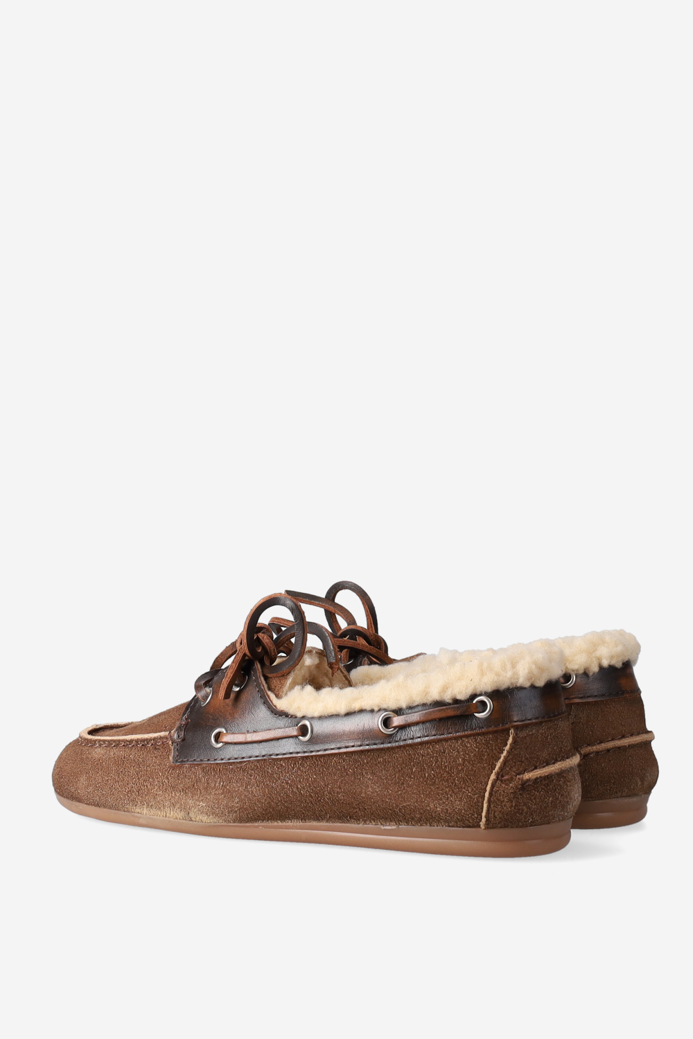 Brushed suede fur boat loafers