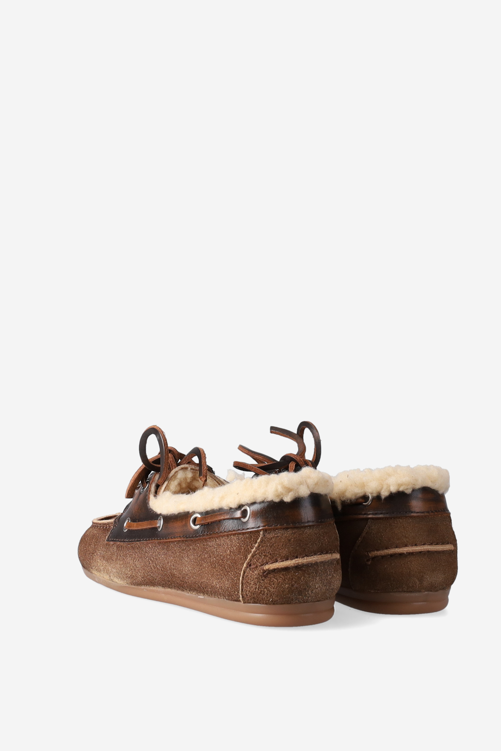 Brushed suede fur boat loafers