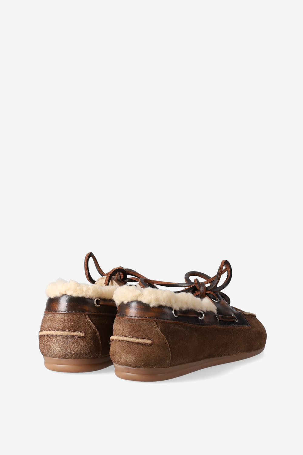 Brushed suede fur boat loafers
