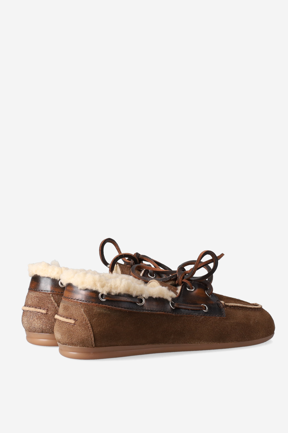 Brushed suede fur boat loafers