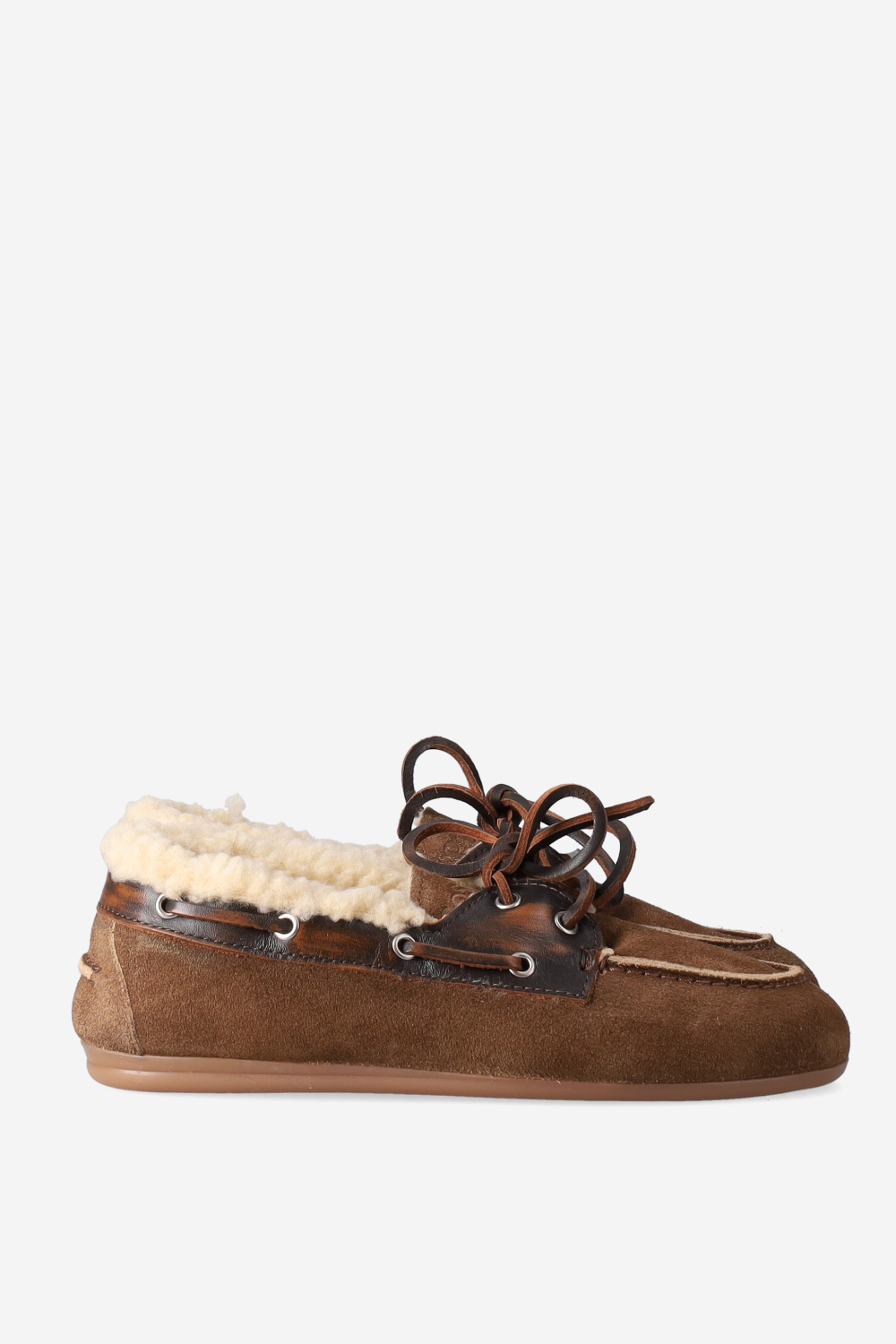 Brushed suede fur boat loafers