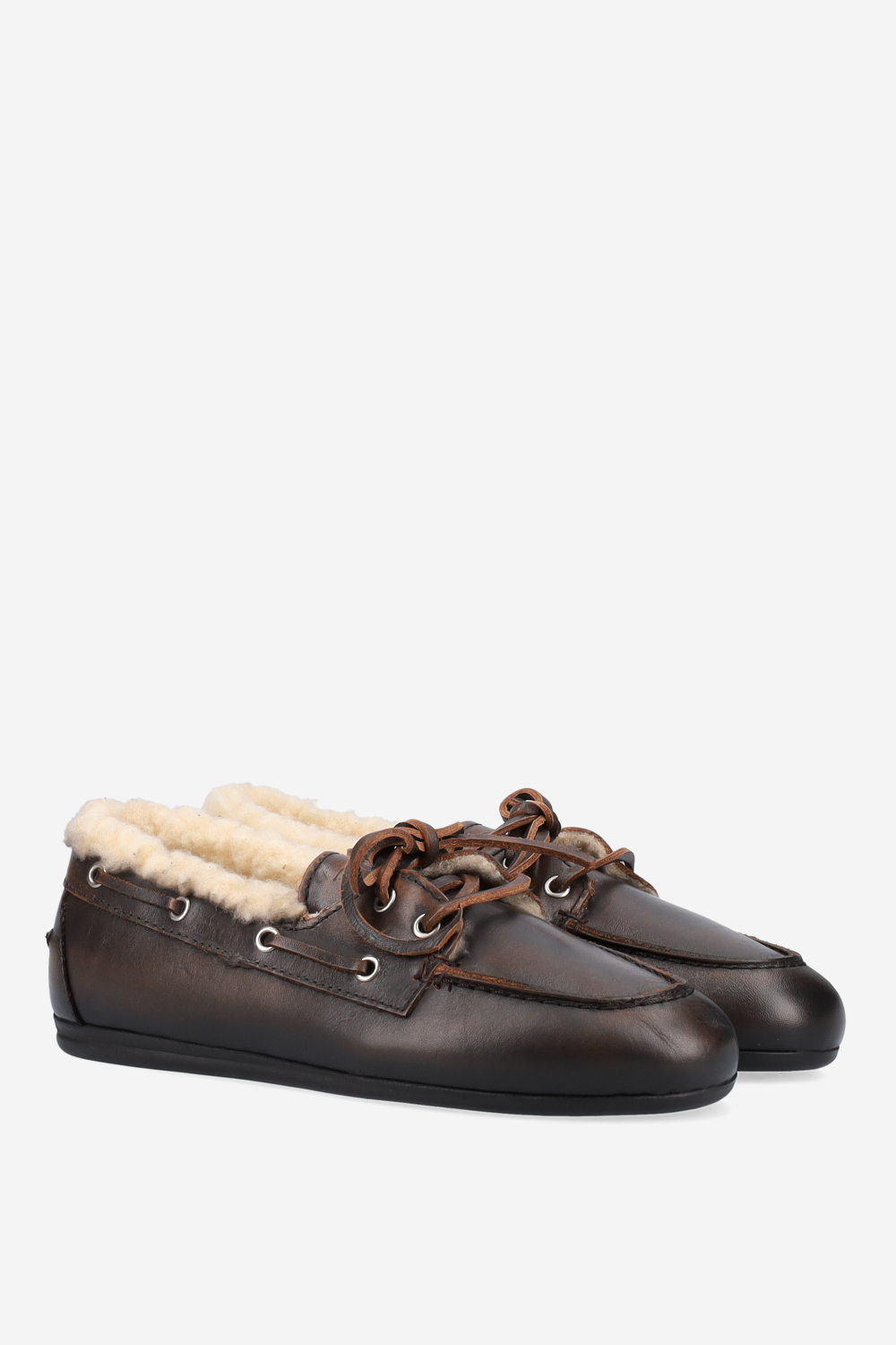 Brushed leather fur boat loafers