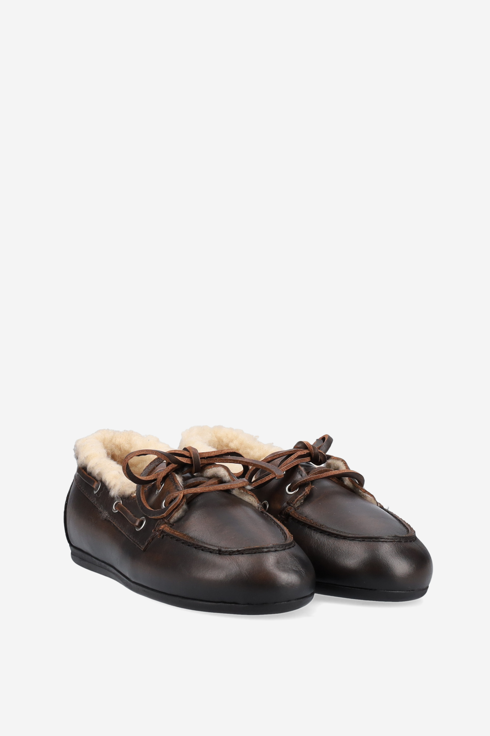 Brushed leather fur boat loafers