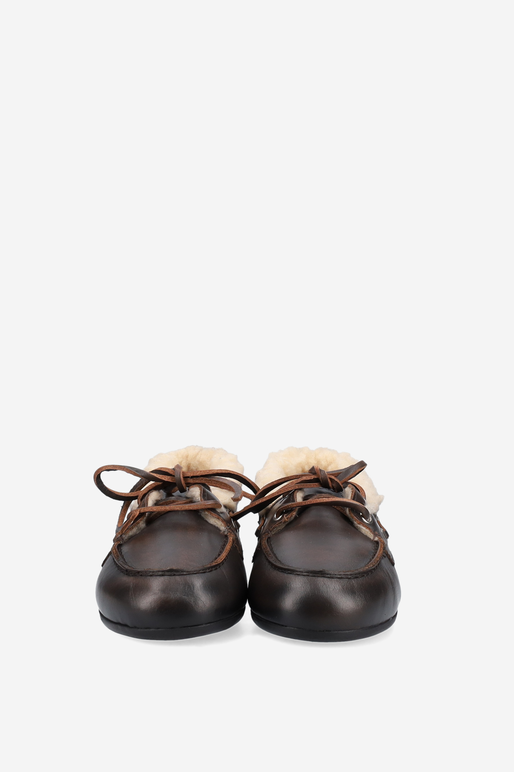 Brushed leather fur boat loafers