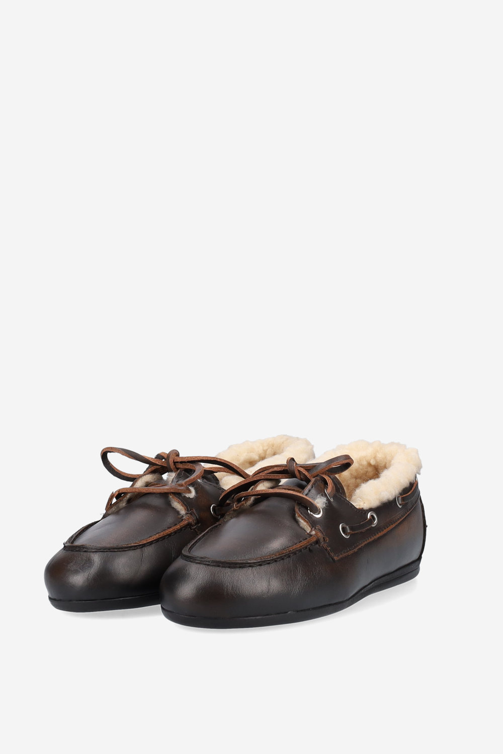 Brushed leather fur boat loafers