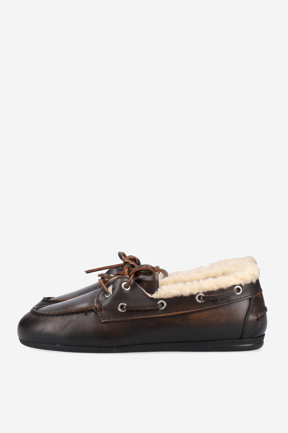 Brushed leather fur boat loafers