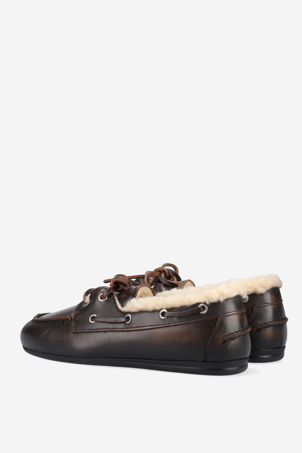 Brushed leather fur boat loafers