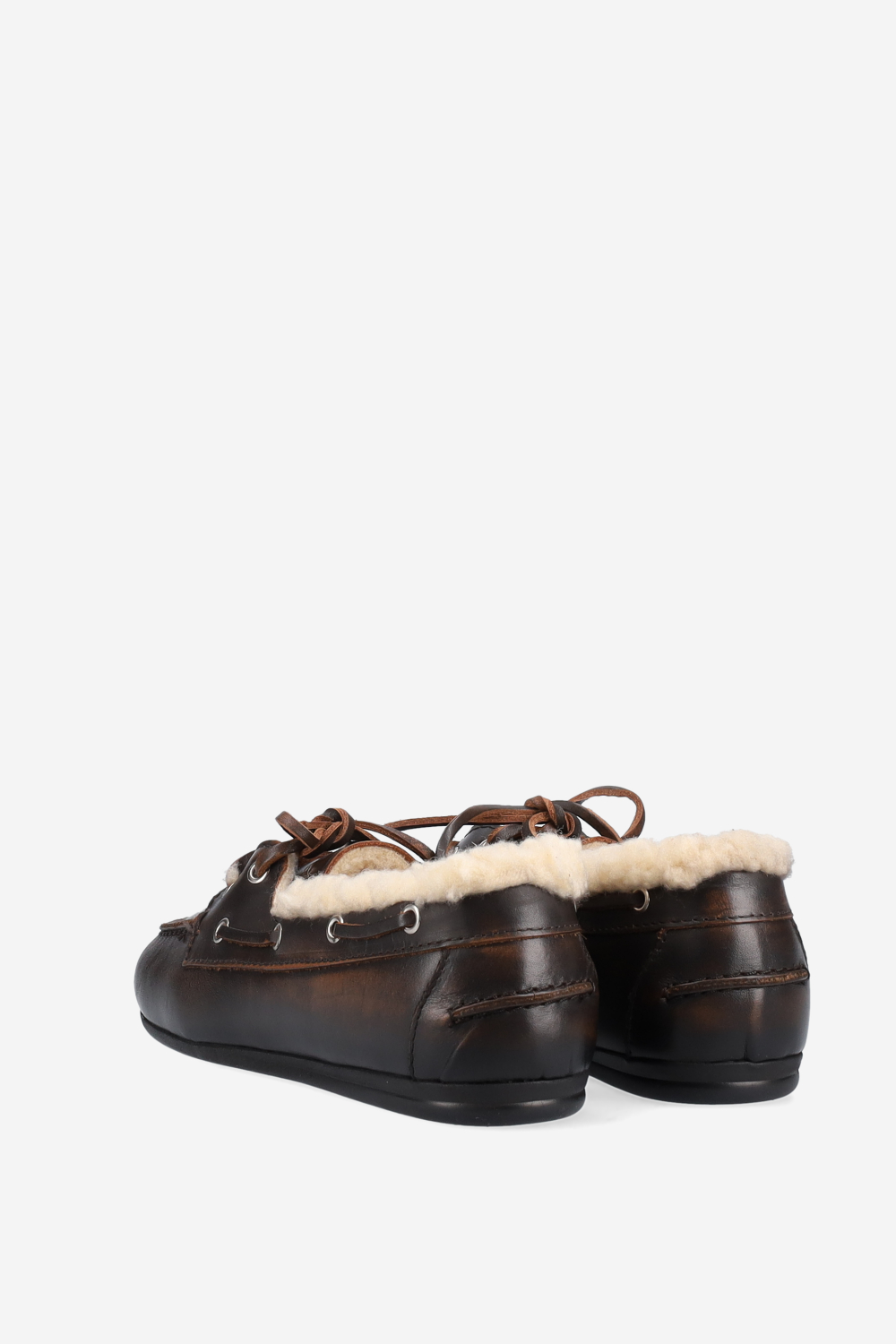 Brushed leather fur boat loafers