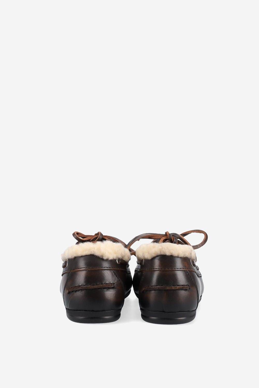 Brushed leather fur boat loafers