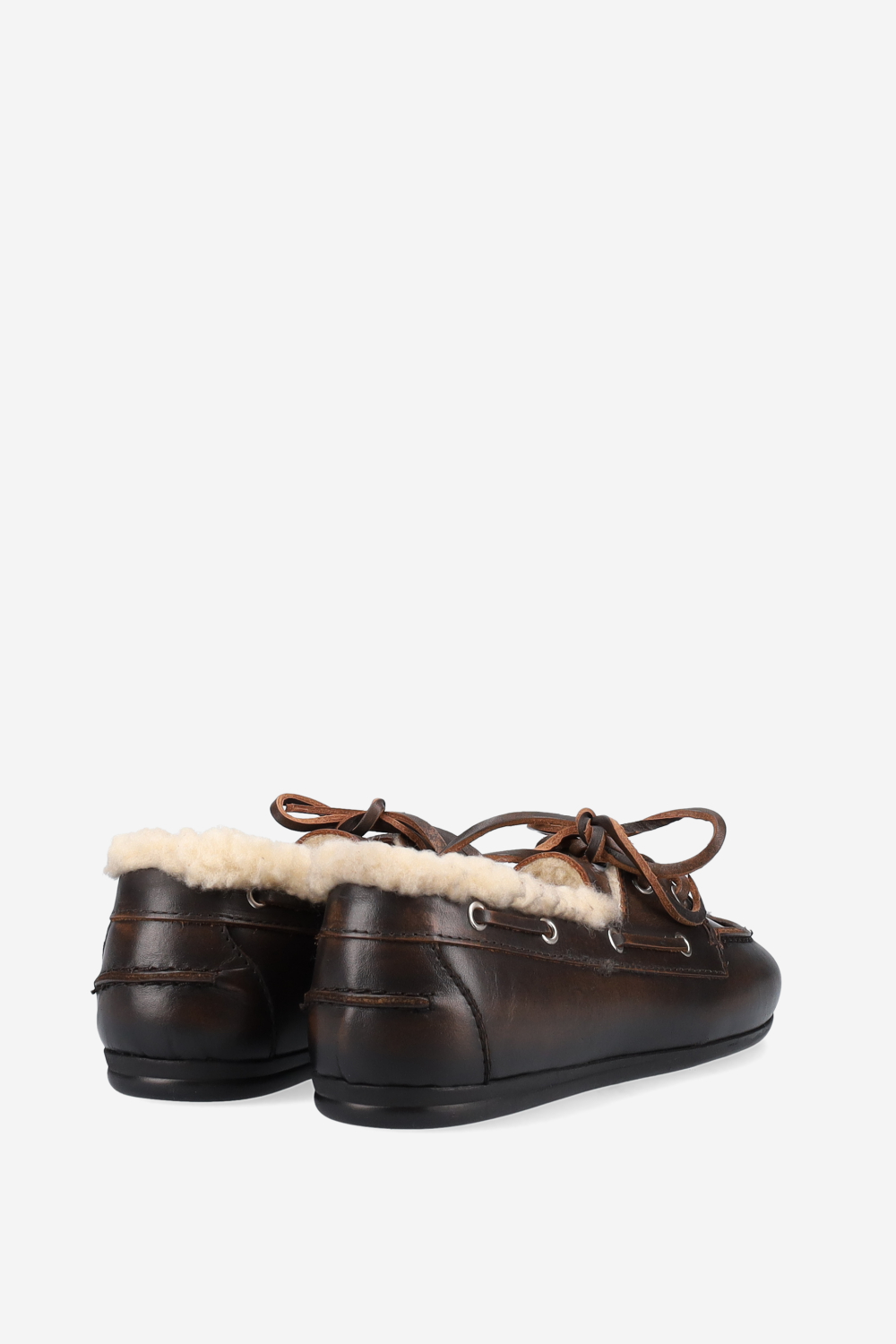 Brushed leather fur boat loafers