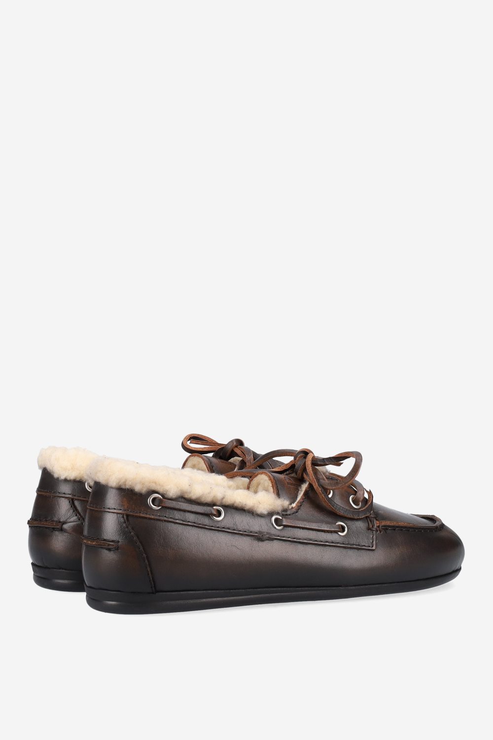 Brushed leather fur boat loafers