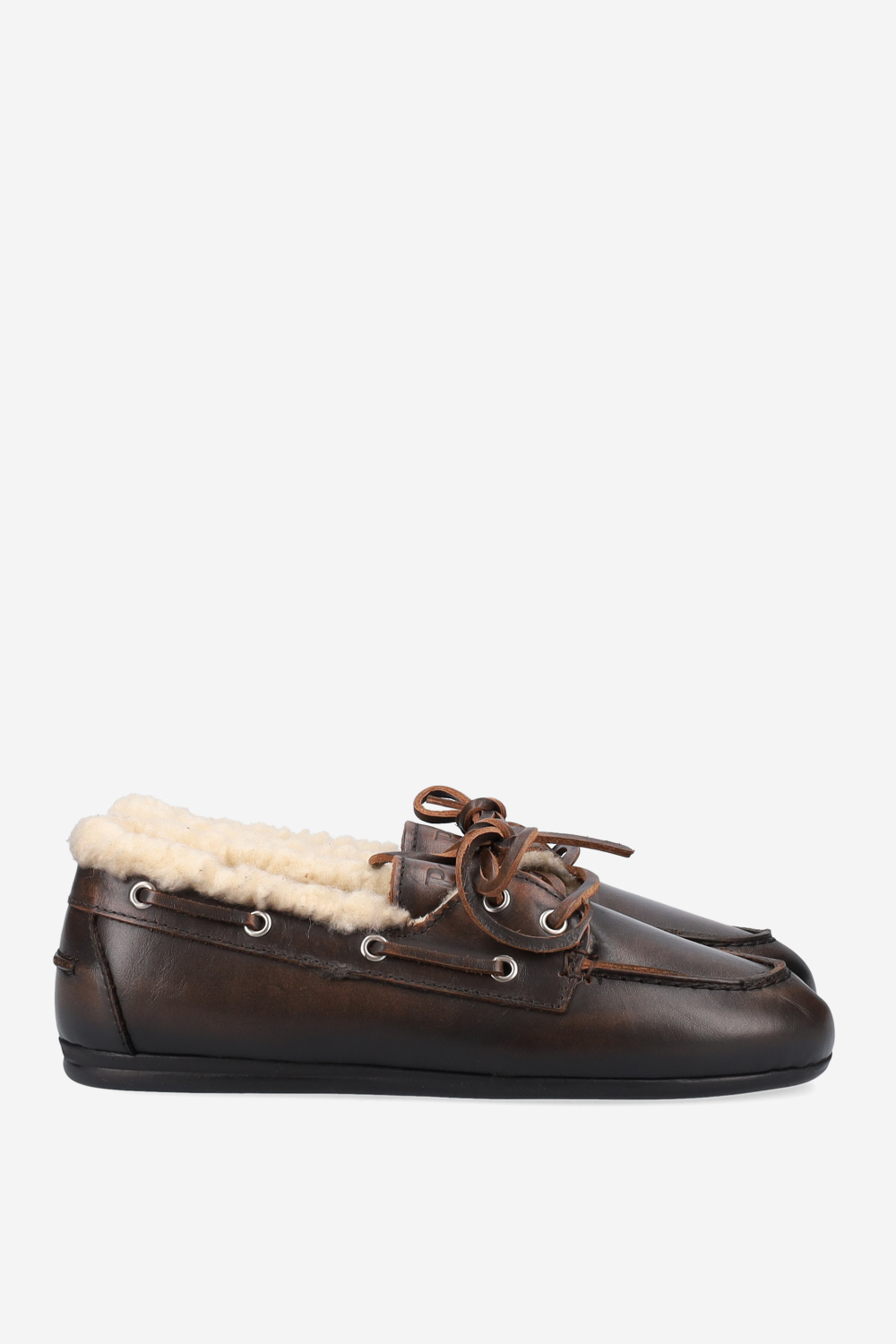 Brushed leather fur boat loafers
