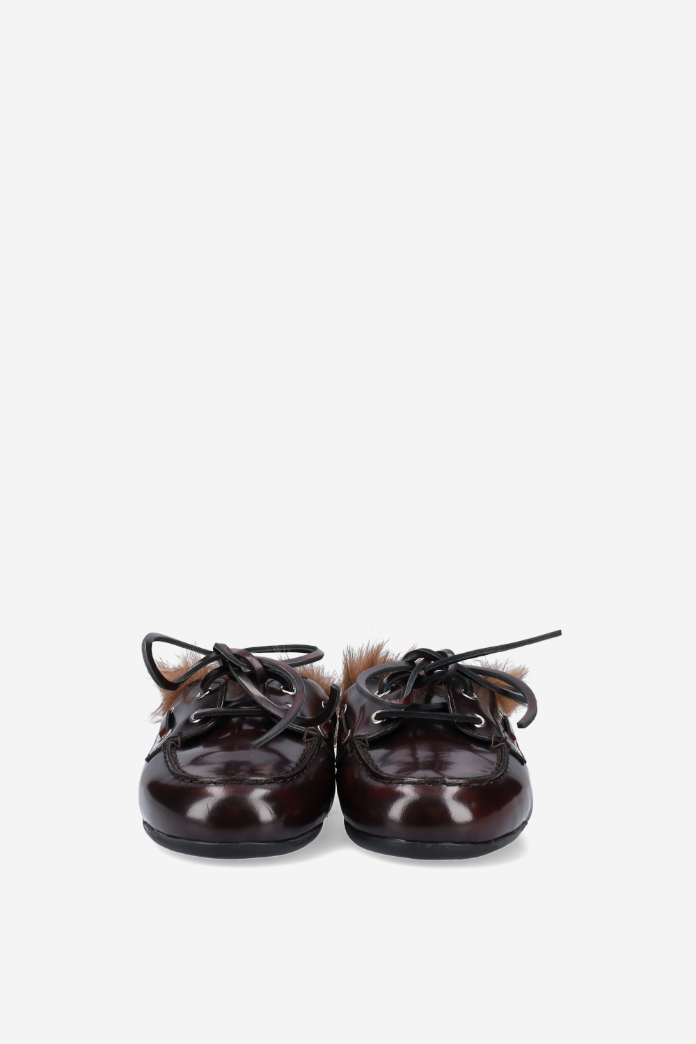 Fur hairy leather boat loafer mules