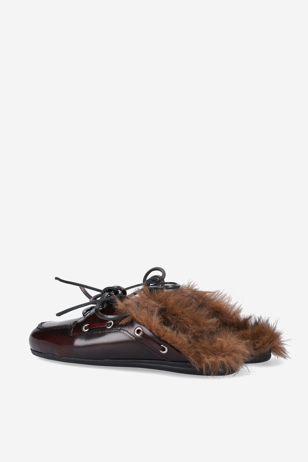 Fur hairy leather boat loafer mules