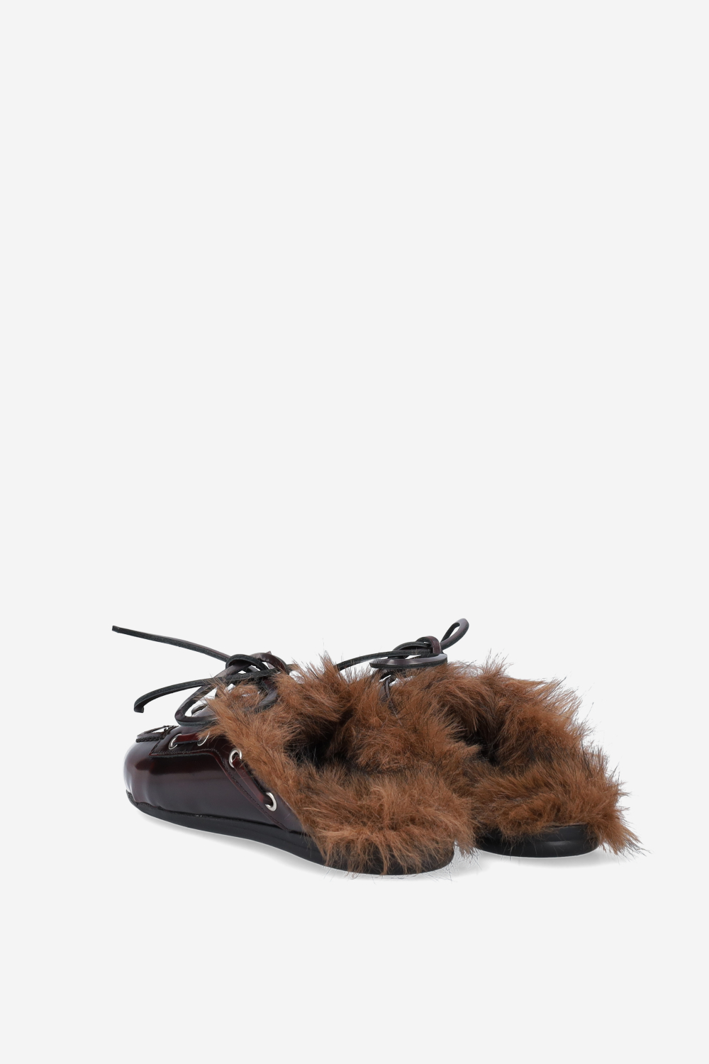Fur hairy leather boat loafer mules