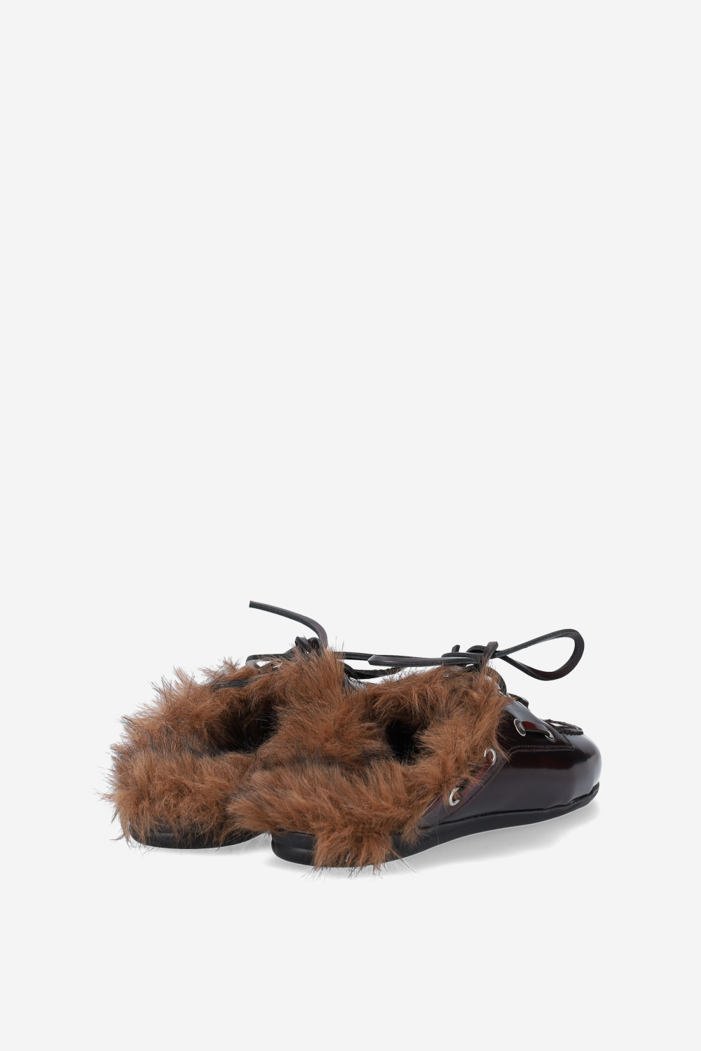 Fur hairy leather boat loafer mules