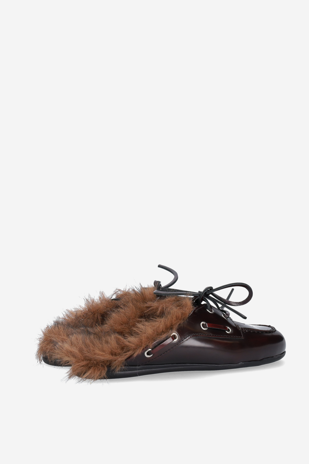 Fur hairy leather boat loafer mules