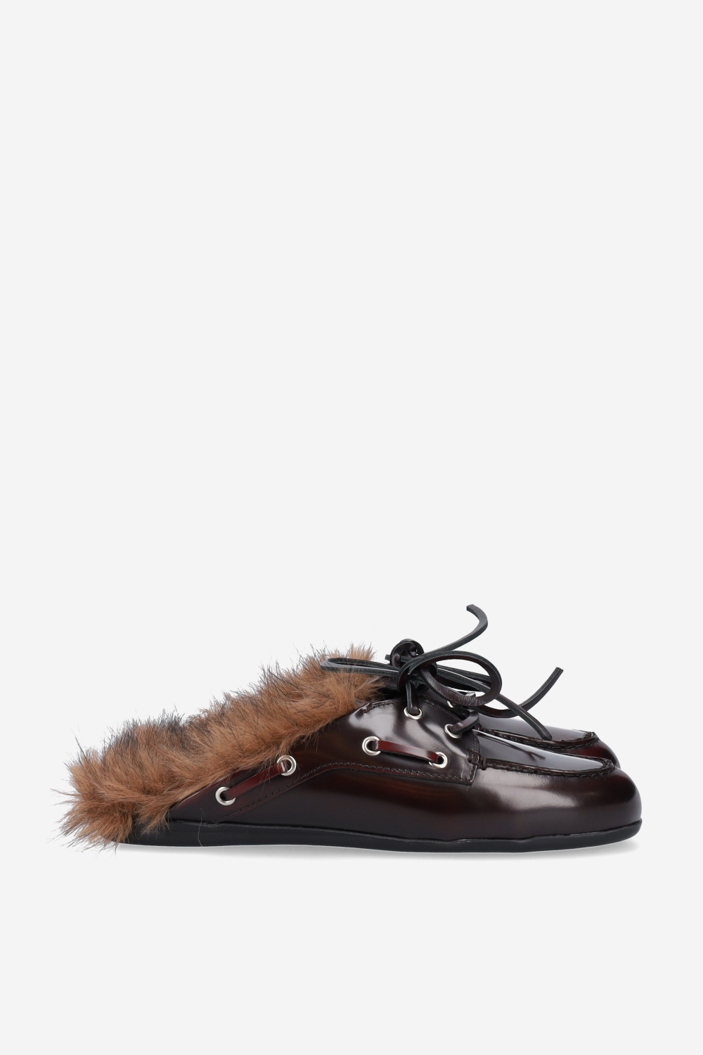 Fur hairy leather boat loafer mules