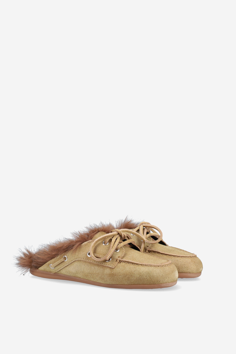 Fur hairy suede boat loafer mules