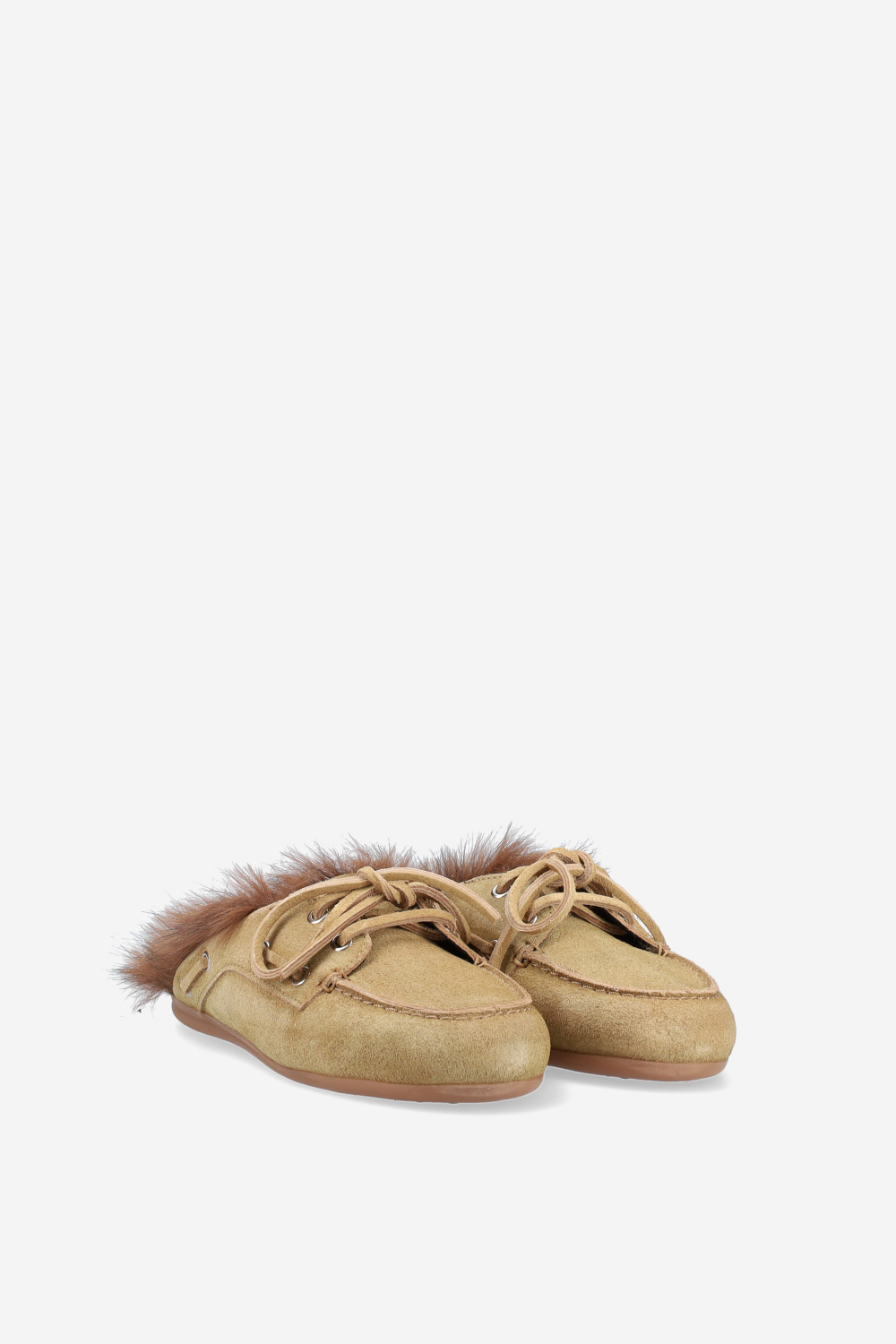 Fur hairy suede boat loafer mules