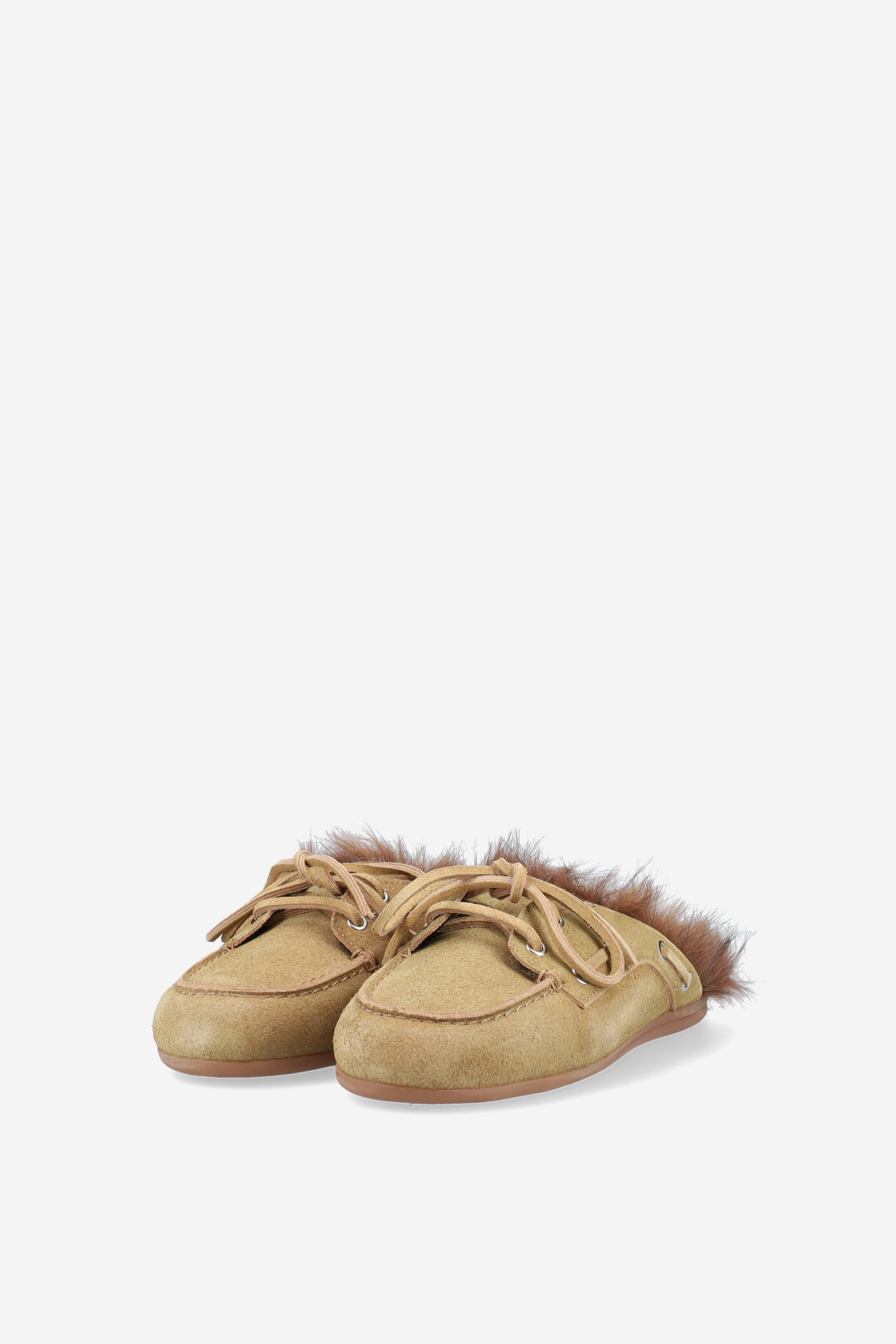 Fur hairy suede boat loafer mules