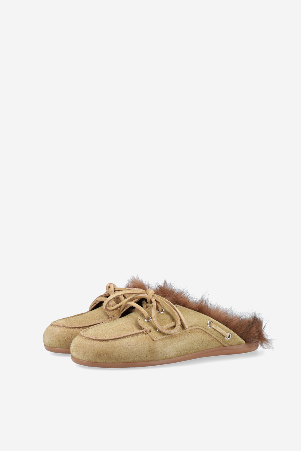 Fur hairy suede boat loafer mules