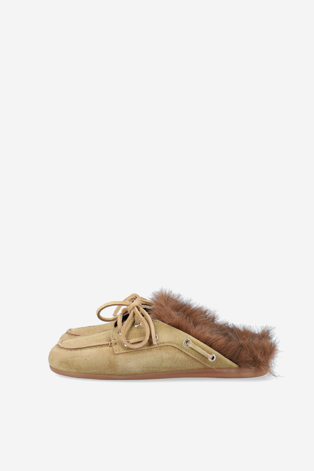 Fur hairy suede boat loafer mules