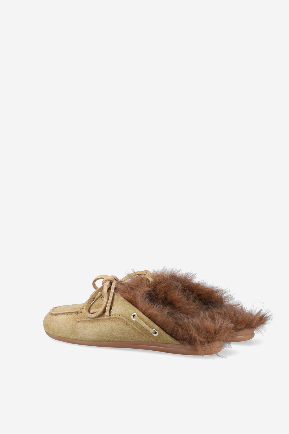 Fur hairy suede boat loafer mules