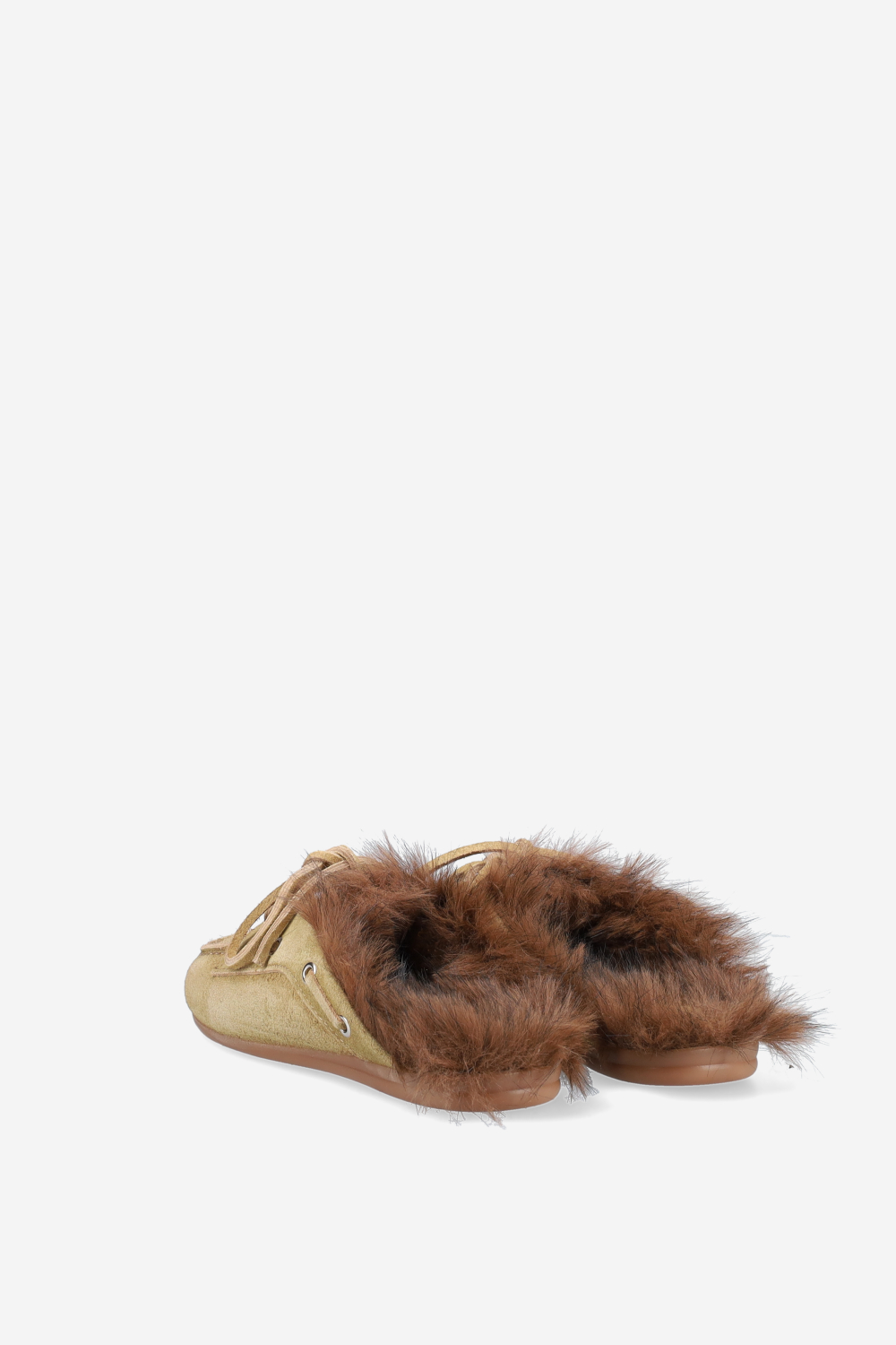 Fur hairy suede boat loafer mules