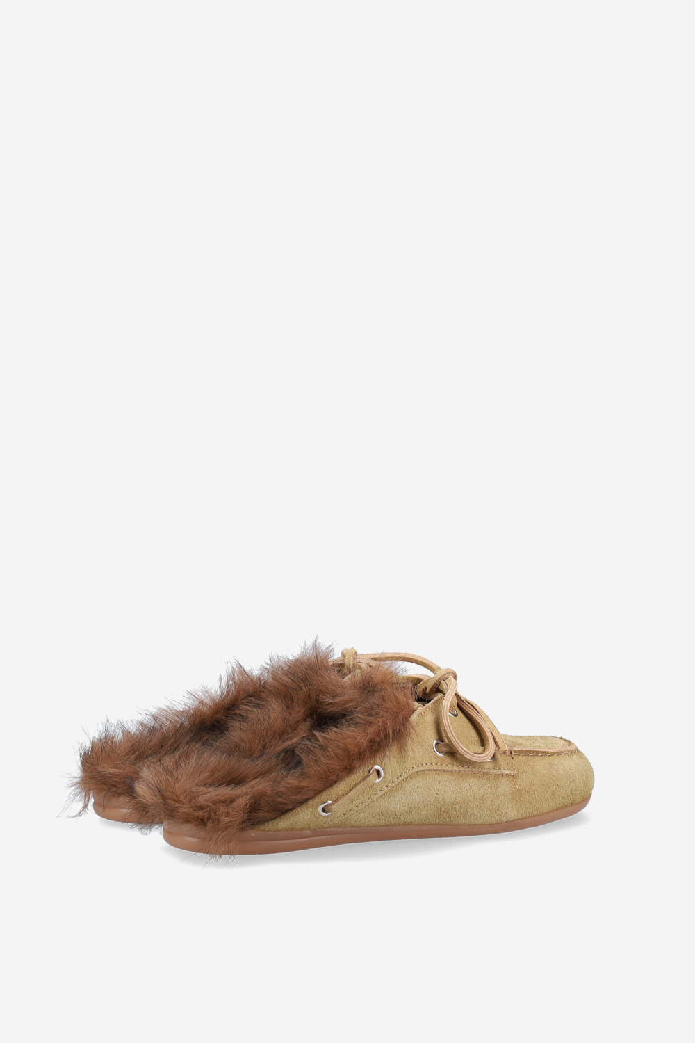 Fur hairy suede boat loafer mules