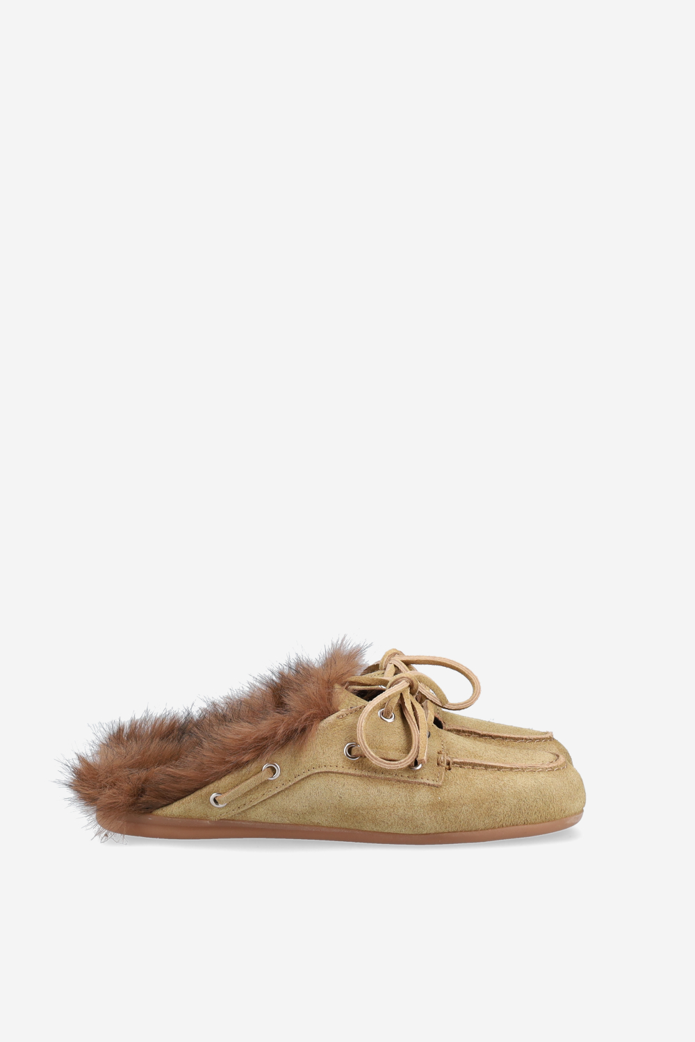 Fur hairy suede boat loafer mules