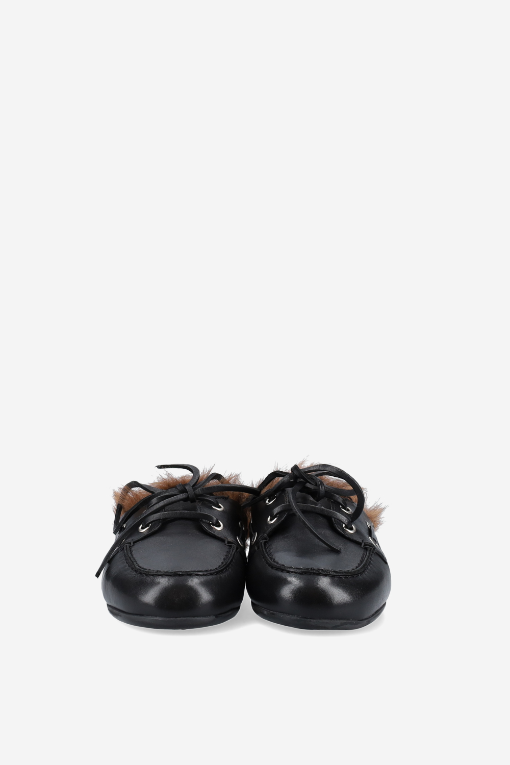 Fur hairy leather boat loafer mules
