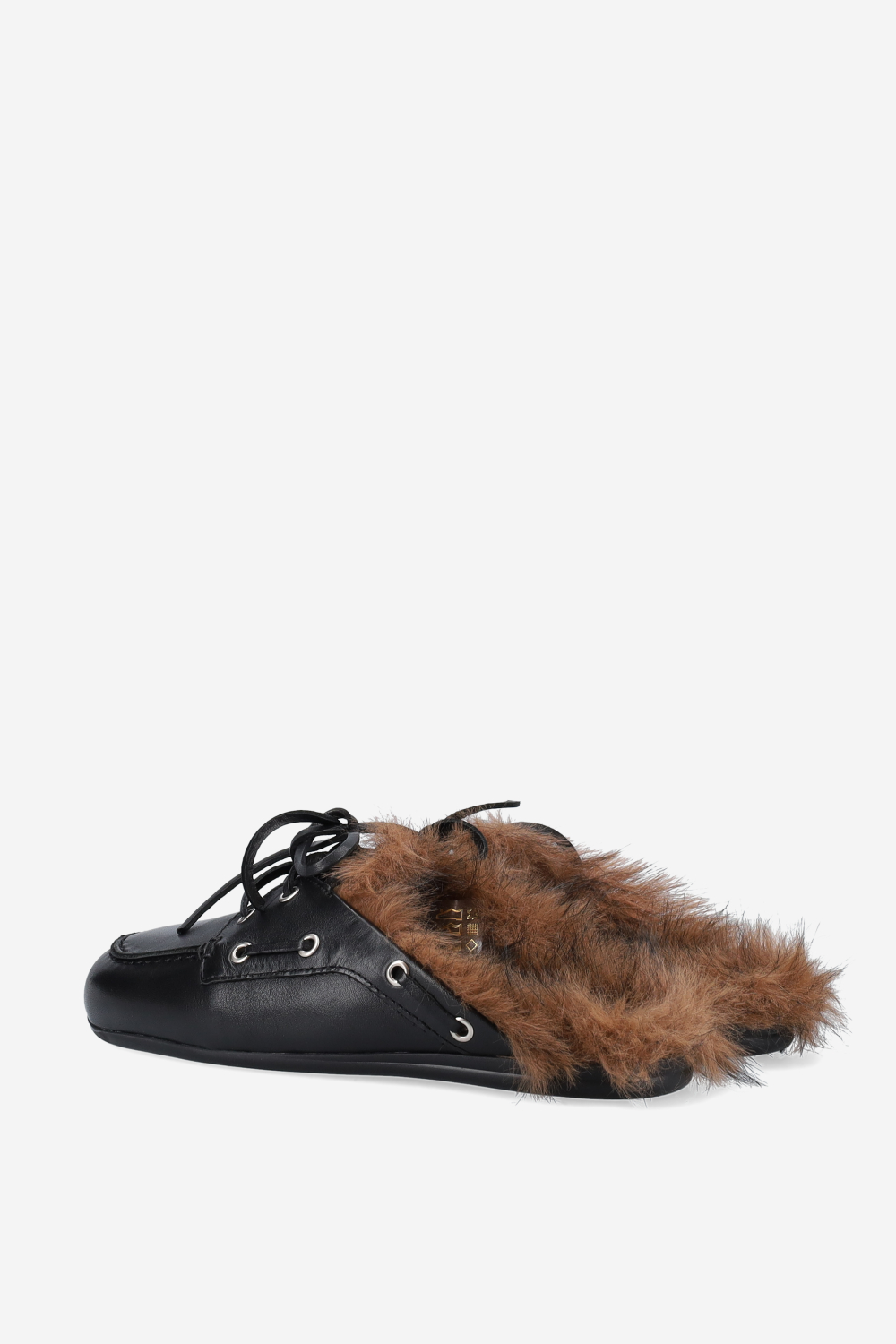 Fur hairy leather boat loafer mules