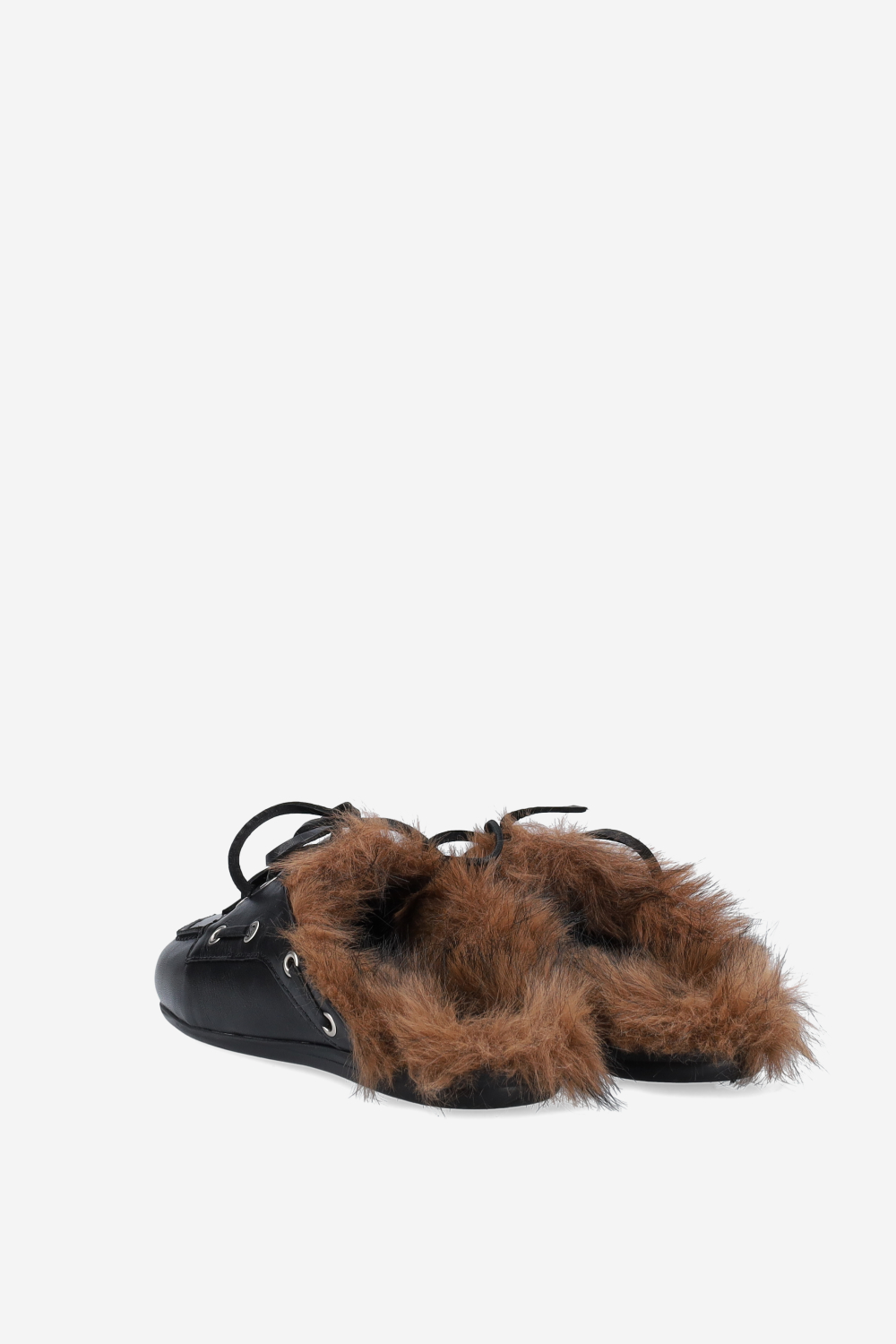 Fur hairy leather boat loafer mules