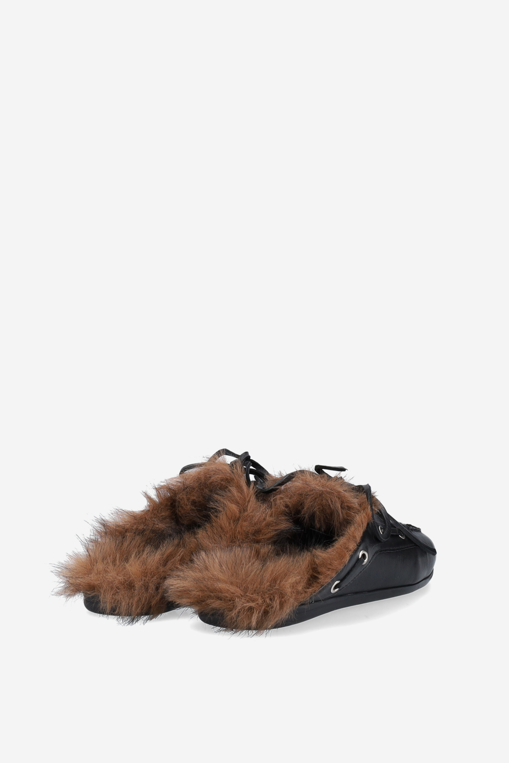 Fur hairy leather boat loafer mules