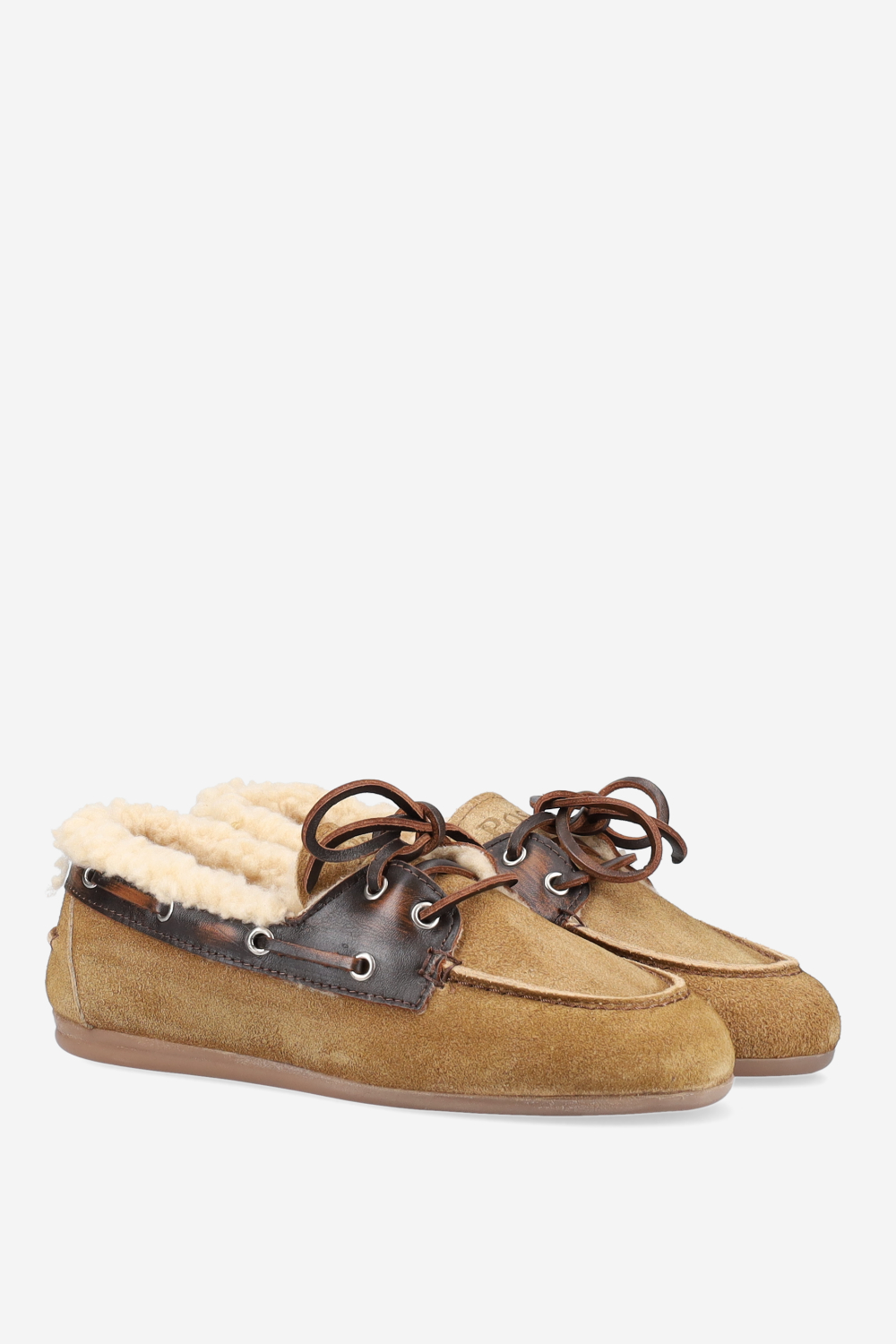 Brushed suede fur boat loafers