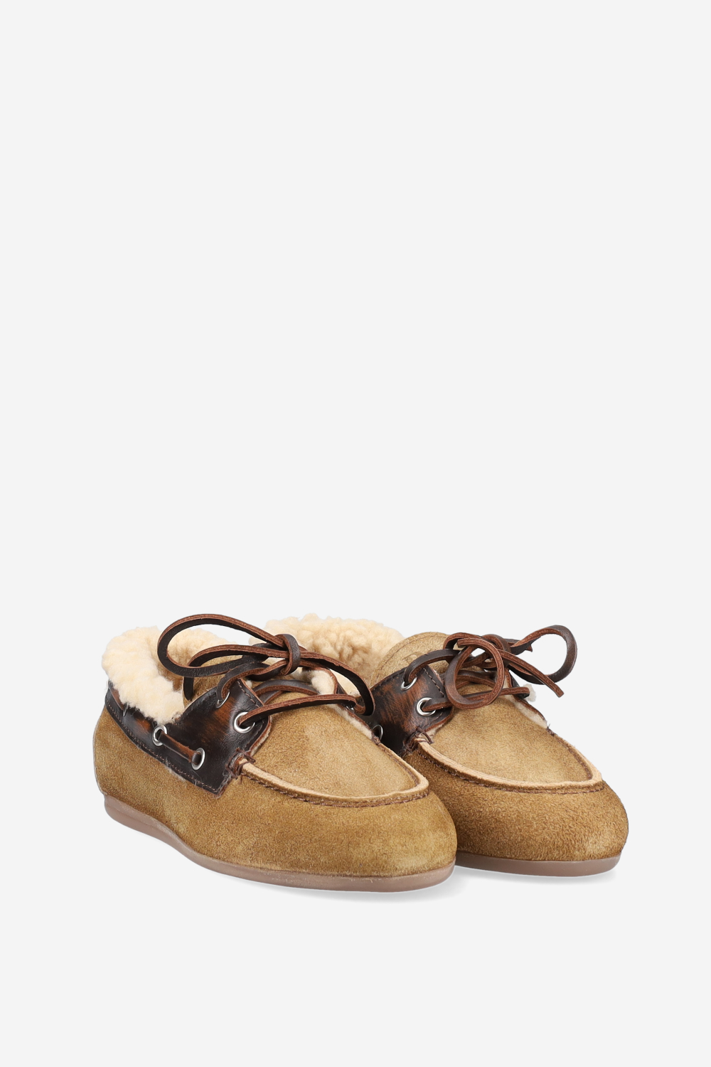 Brushed suede fur boat loafers