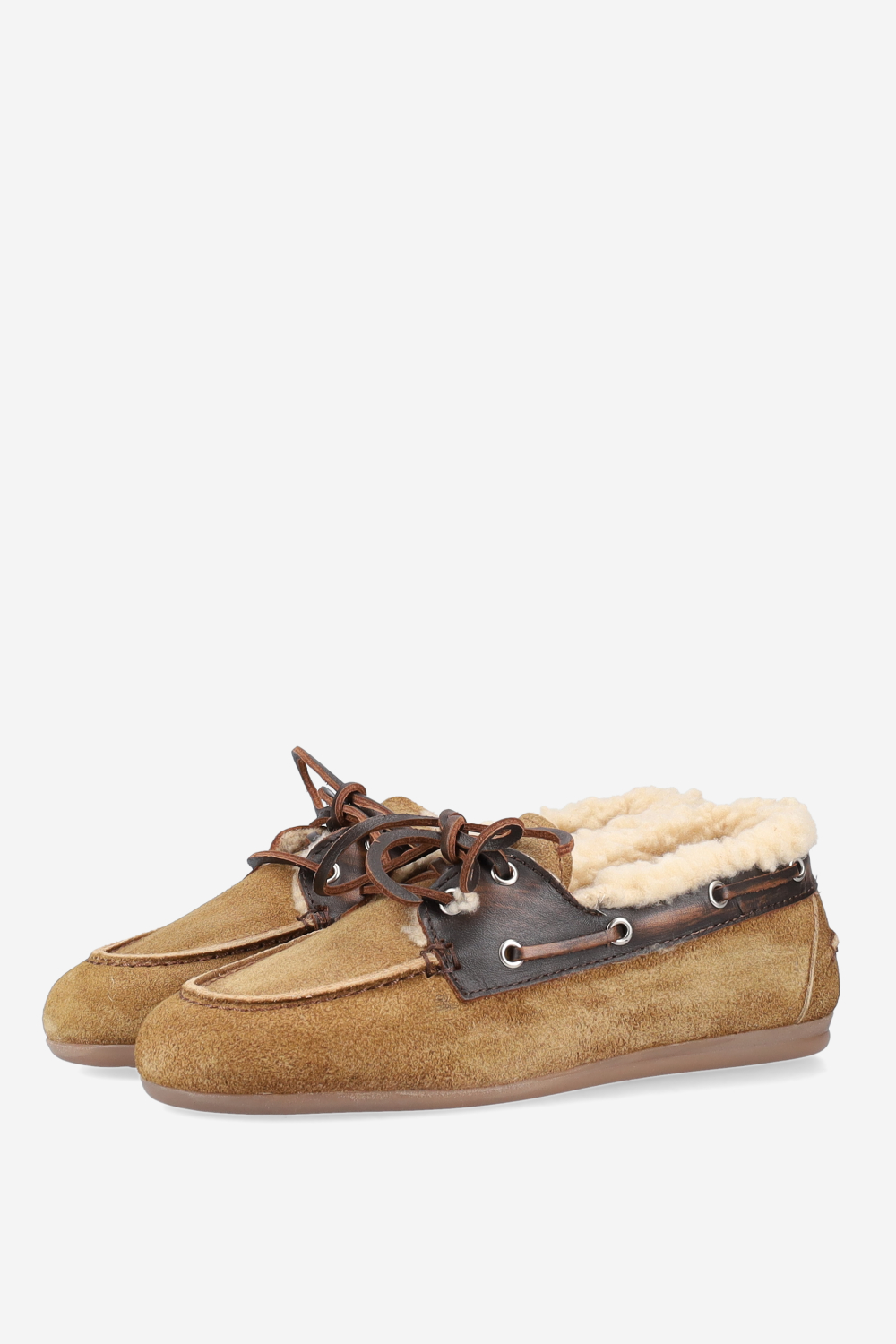 Brushed suede fur boat loafers