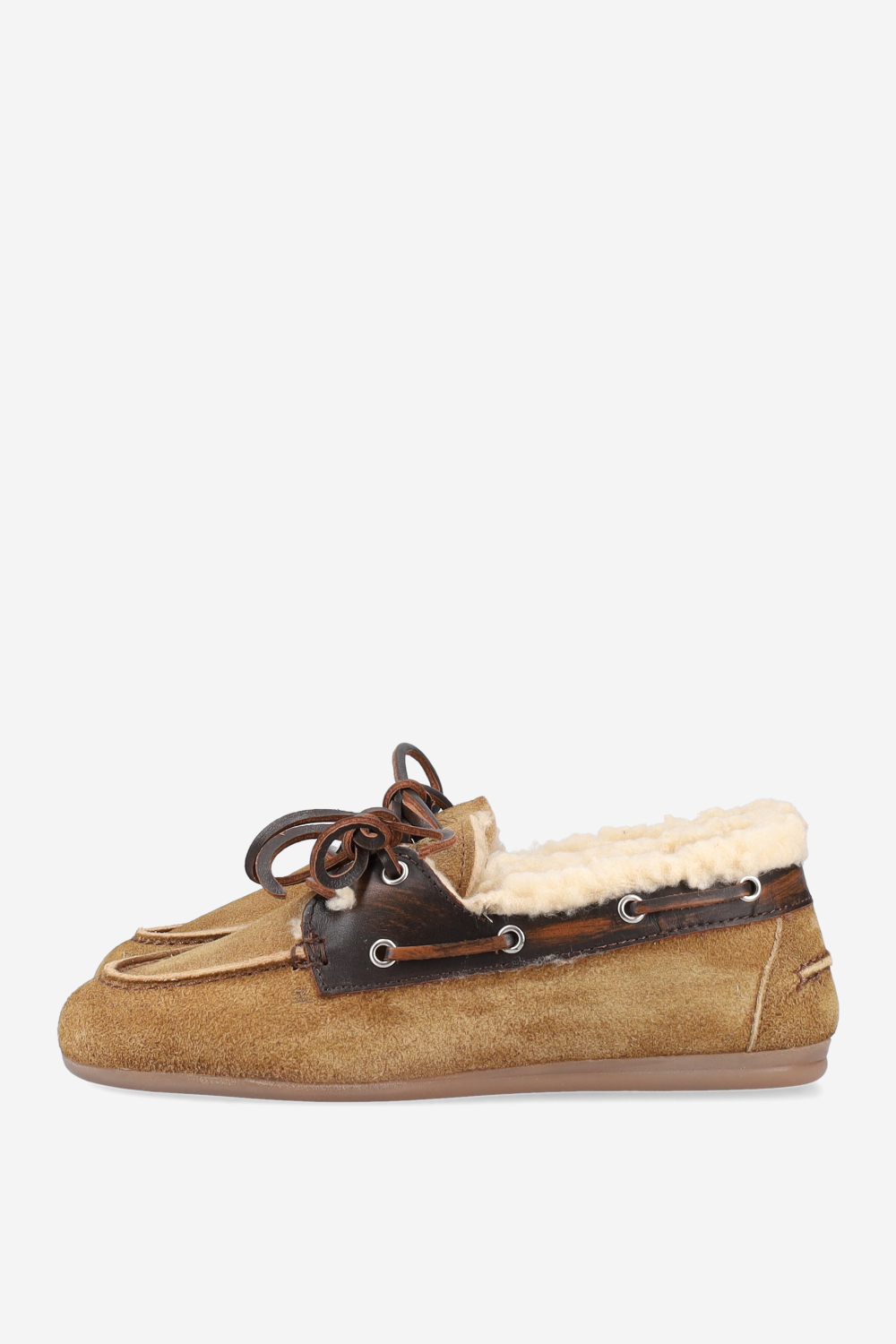 Brushed suede fur boat loafers