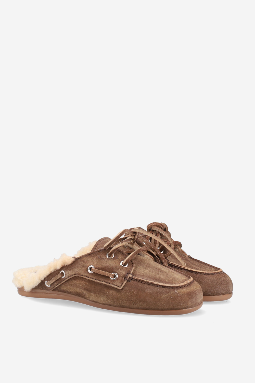 Fur suede boat loafer mules