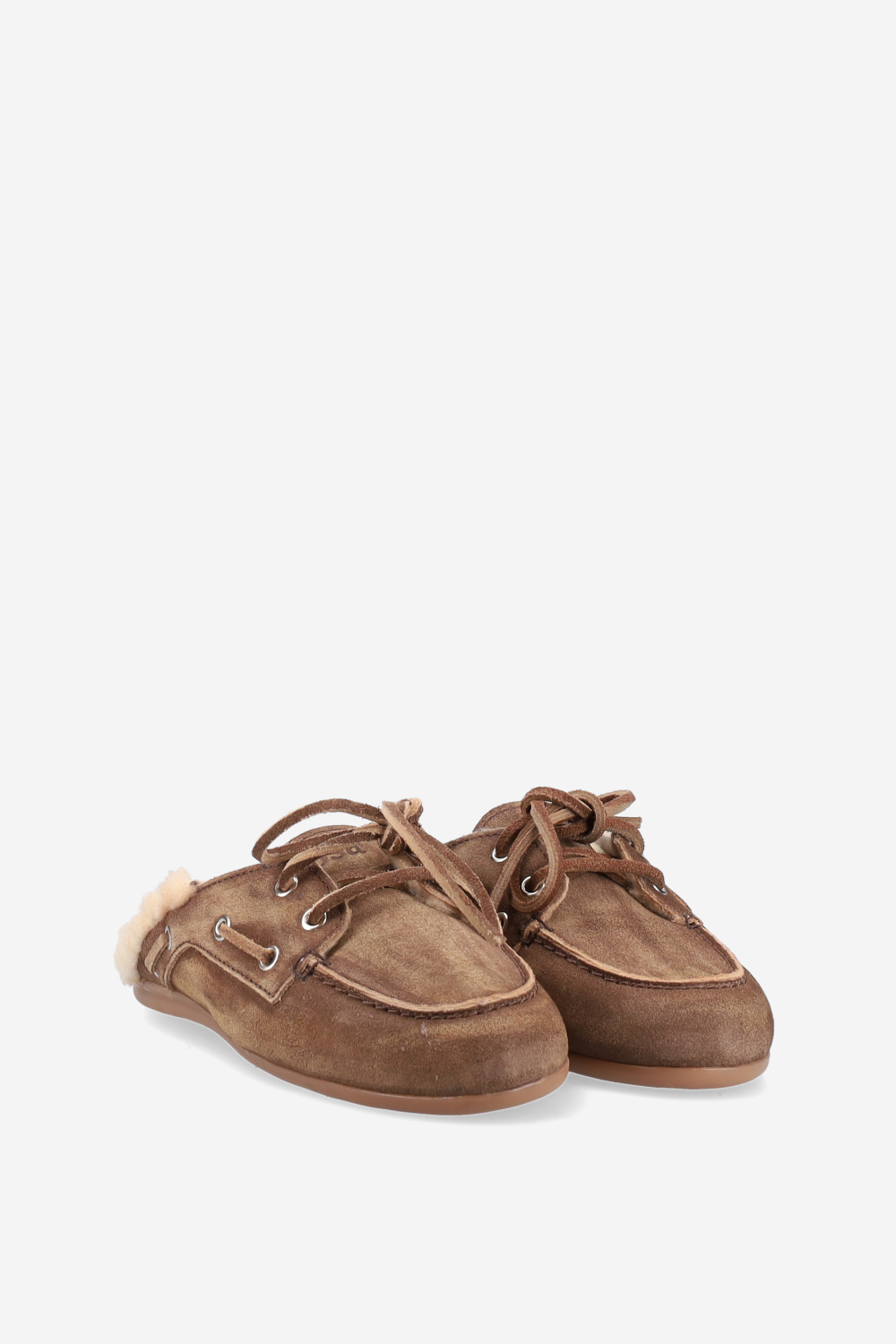 Fur suede boat loafer mules