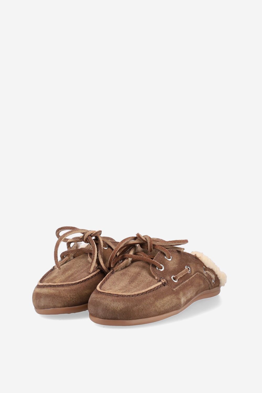 Fur suede boat loafer mules