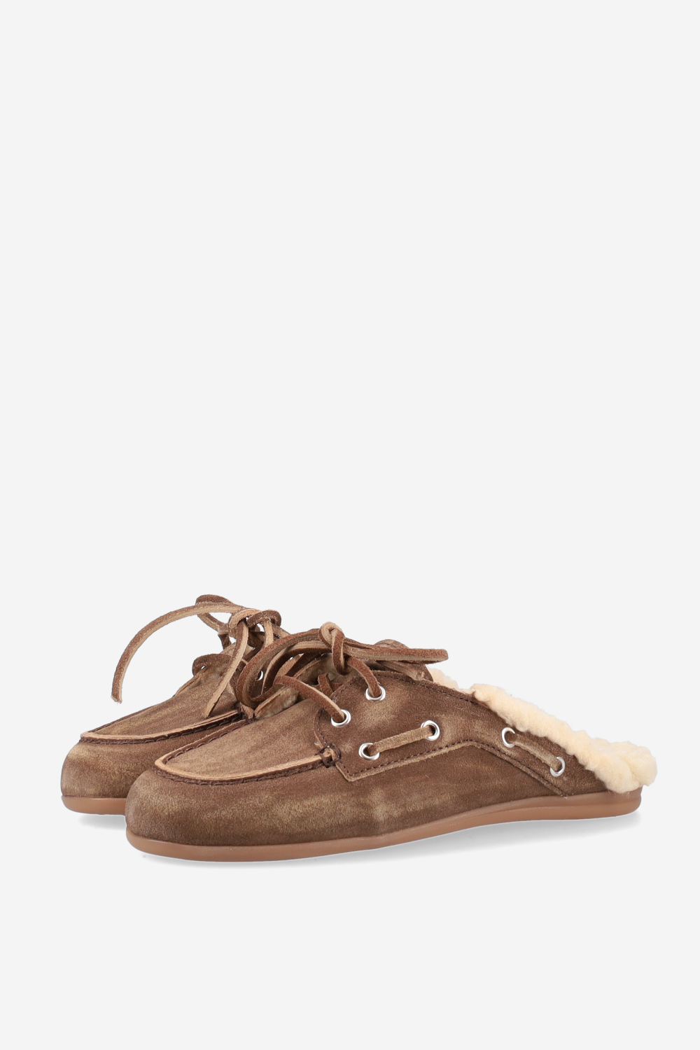 Fur suede boat loafer mules