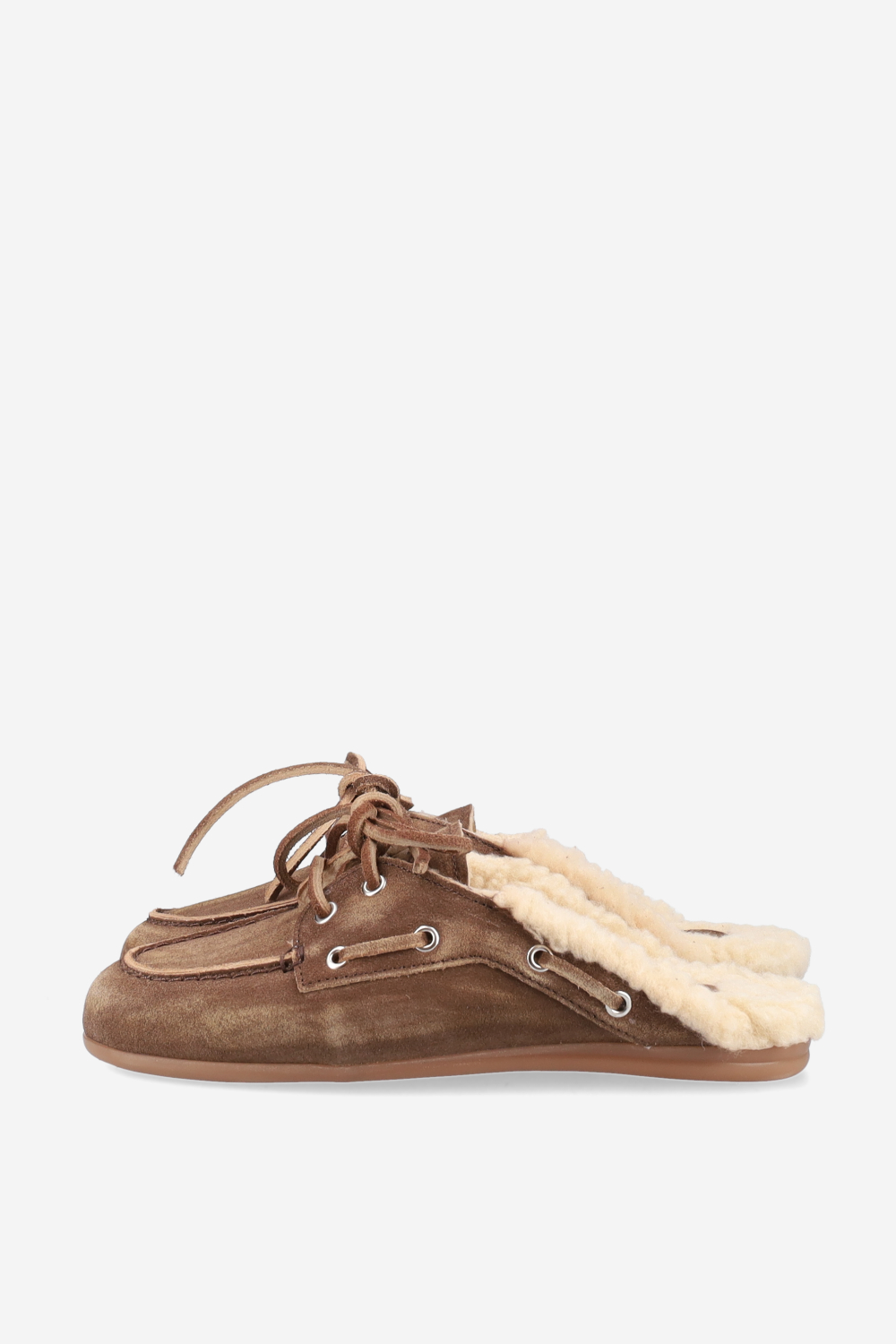 Fur suede boat loafer mules