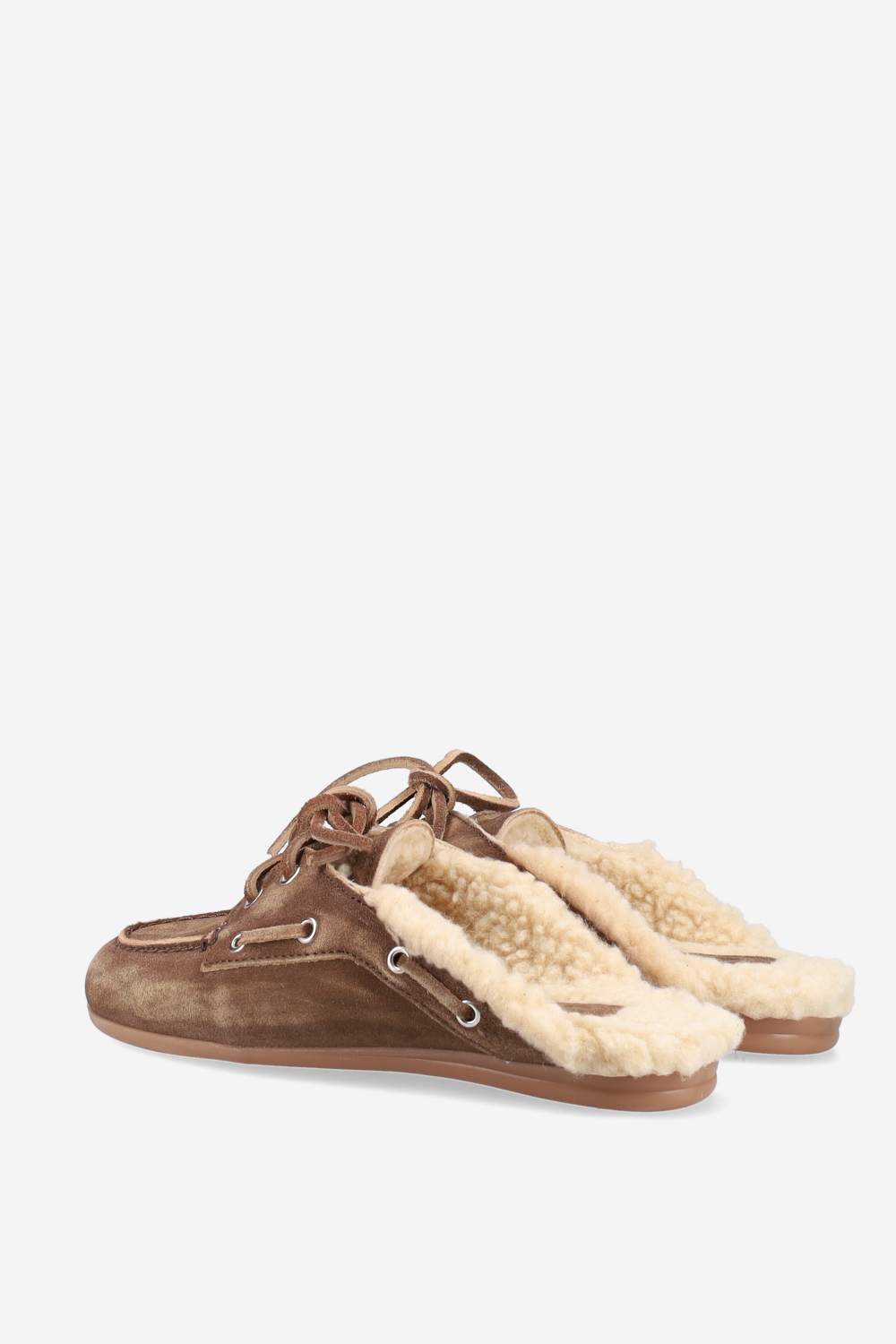 Fur suede boat loafer mules