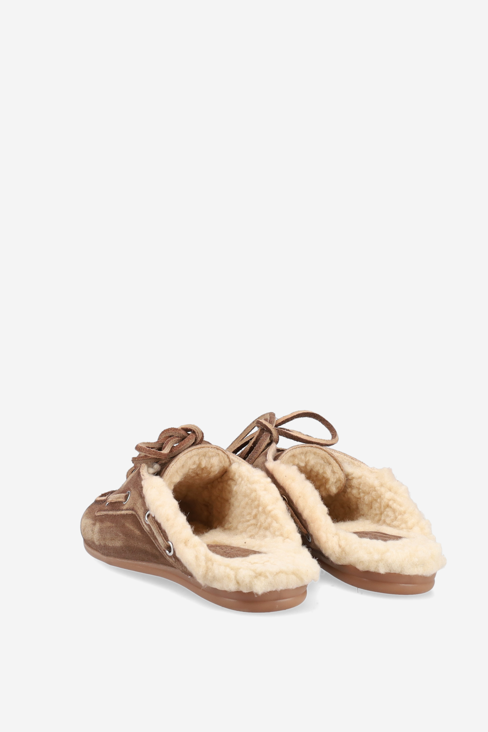 Fur suede boat loafer mules
