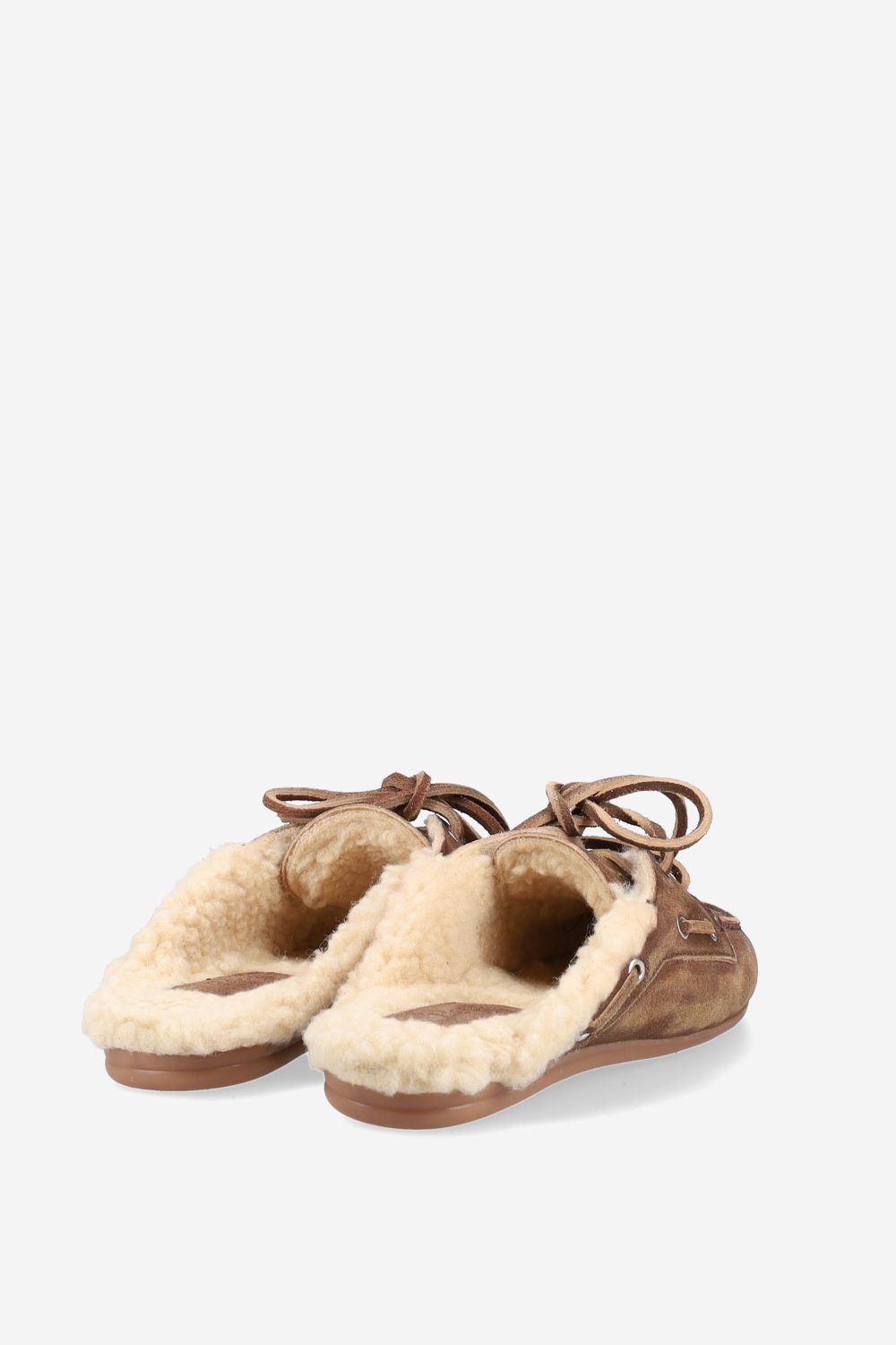 Fur suede boat loafer mules