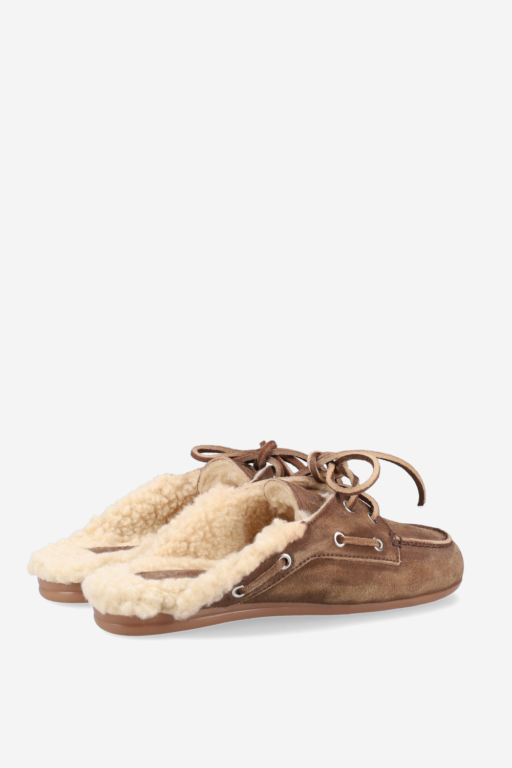 Fur suede boat loafer mules