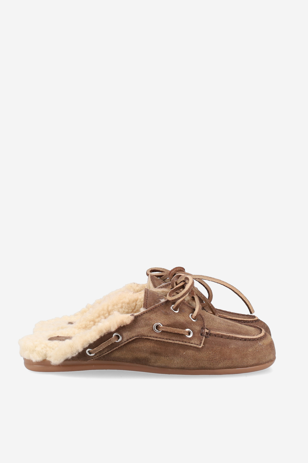 Fur suede boat loafer mules
