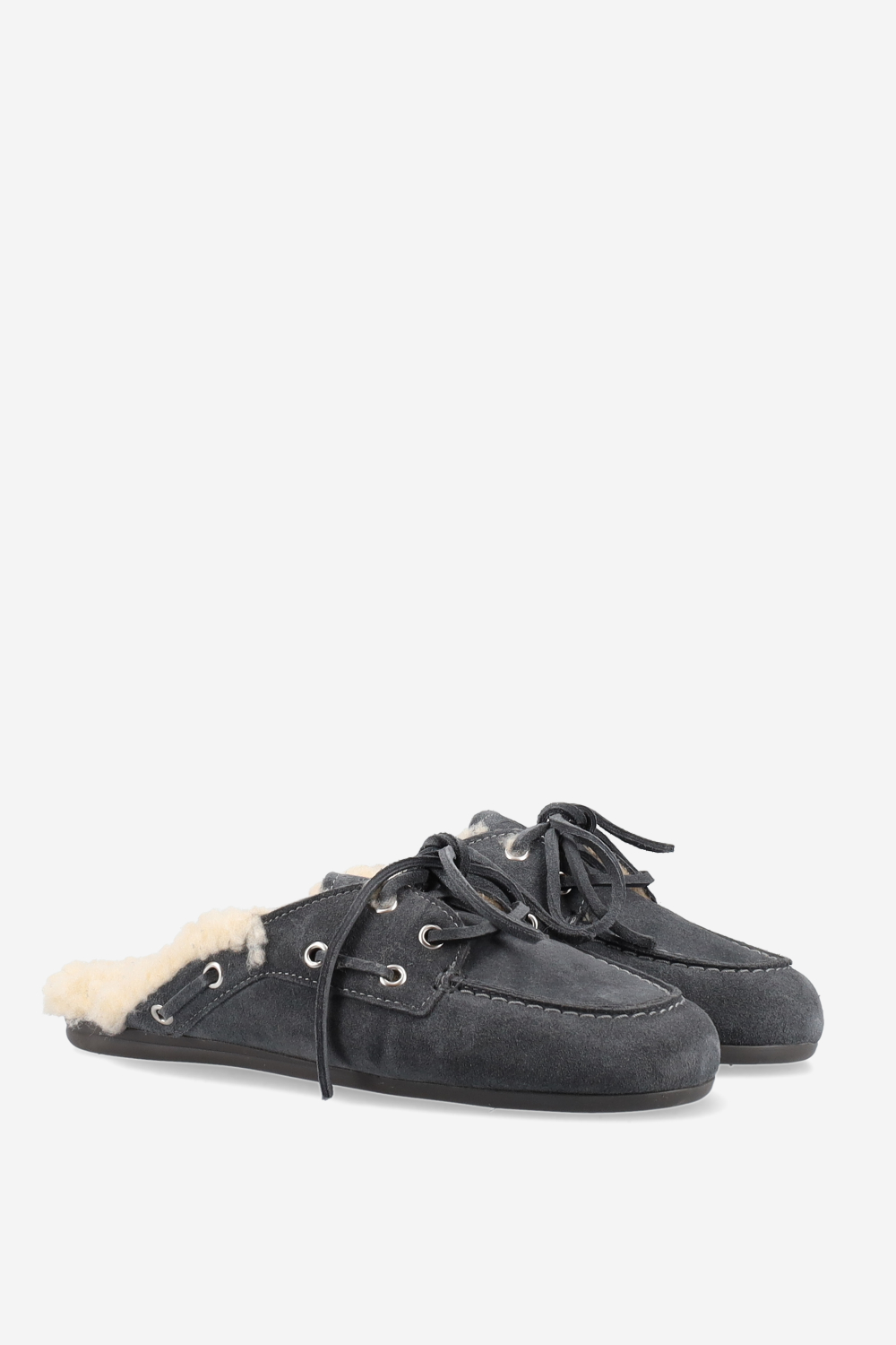 Fur suede boat loafer mules